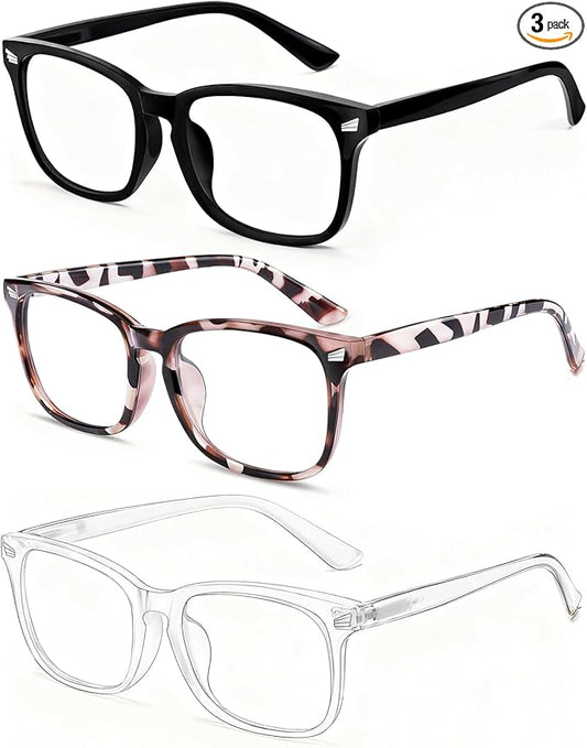 Blue Light Glasses for Woman Men | 99% Blue Light Blocking Glasses | Computer Glassess | Gaming | TV Phone Screen Reader Square Frame | Anti Eyestrain & UV Glare,3 Pack