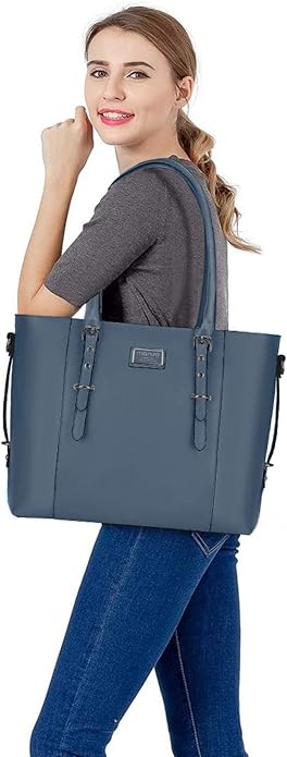 MOSISO Laptop Bag for Women, Waterproof Vintage PU Leather Briefcase Shoulder Computer Laptop Tote Bag for Office Work