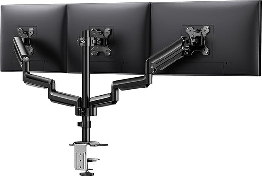 ErGear Triple Monitor Mount for 13-27 inch Screens, Premium Aluminum Triple Monitors Stand up to 17.6 lbs, Sturdy 3 Monitor Desk Mount with Swivel, Tilt, Rotation, Max VESA 100x100mm