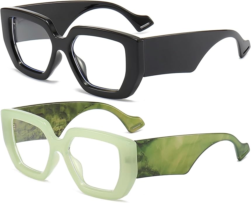 AIEYEZO Thick Frame Blue Light Glasses Men Women, Fashion Square Computer Eyeglass Anti Eyestrain & Prevent Headache