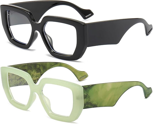 AIEYEZO Thick Frame Blue Light Glasses Men Women, Fashion Square Computer Eyeglass Anti Eyestrain & Prevent Headache