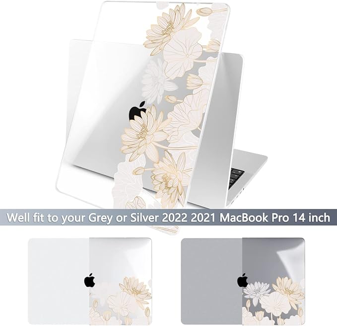 Batianda for MacBook Pro 14 Inch Case 2026-2021 Release M5 M4 M3 M2 M1 Pro/Max, 1.2mm Slim Graphic Hard Shell Cover with Keyboard Cover, Screen Protector 4-in-1 Bundle, Golden Lotus