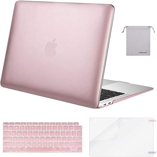 MOSISO Compatible with MacBook Air 13 inch Case M1 Chip 2021-2018 Release A2337 A2179 A1932, Plastic Hard Shell&Keyboard Cover&Screen Film&Storage Bag for MacBook Air 13.3 inch Case, Rose Gold
