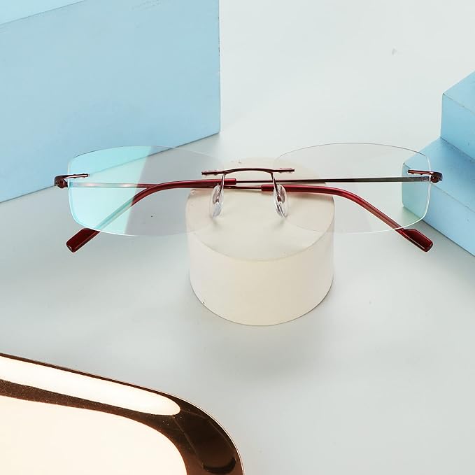 LifeArt Blue Light Blocking Computer Reading Glasses,Men's and Women's Rimless Frame (Red, +2.50 Magnification)