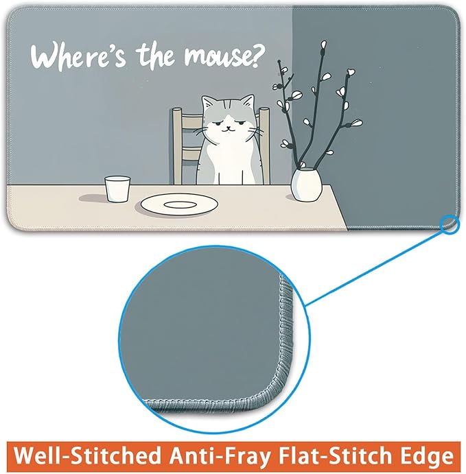 Desk Pad Protector, Office Desk Mat, Large Mouse Pad, Non-Slip Desk Blotter, 23.6x11.8 inch, Grey Cat Pattern