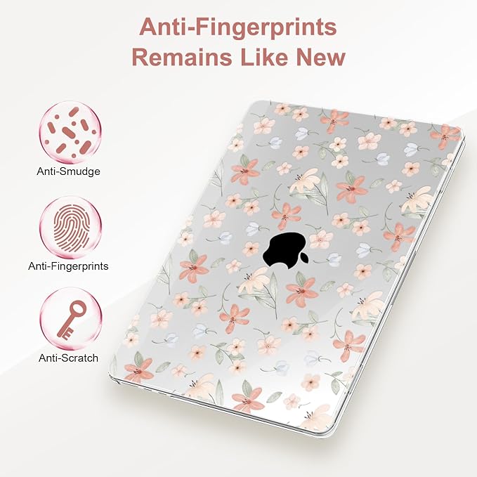 G JGOO Compatible with MacBook Air 13 inch Case 2026 2025-2022 M5 A3449 M4 A3240 M3 A3113 M2 A2681, Clear Hard Shell for MacBook Air 13.6 inch Case +Keyboard Cover+Screen Protector, Pink Floret
