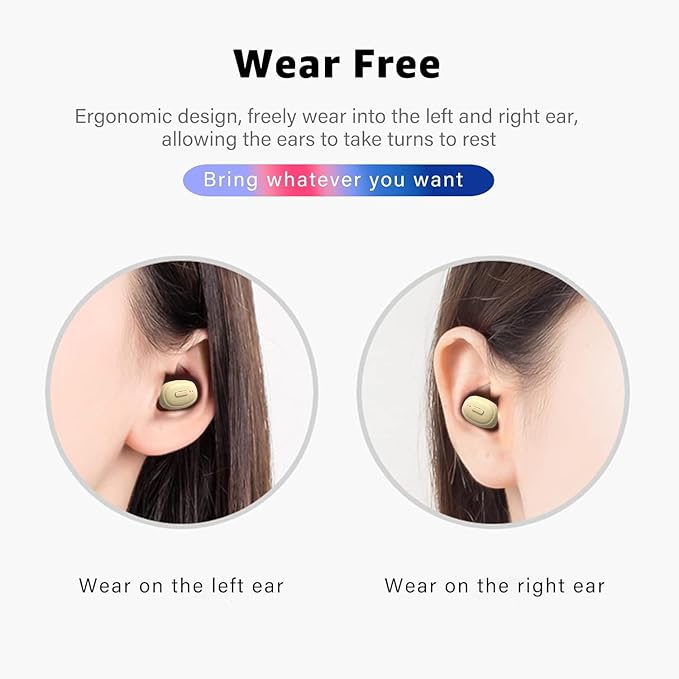 Single Bluetooth Wireless Earbud, Mini Invisible in-Ear Wireless Bluetooth Headphone 12 Hours Super Long Battery Life Suitable for Sports Work and Sleep- Beige
