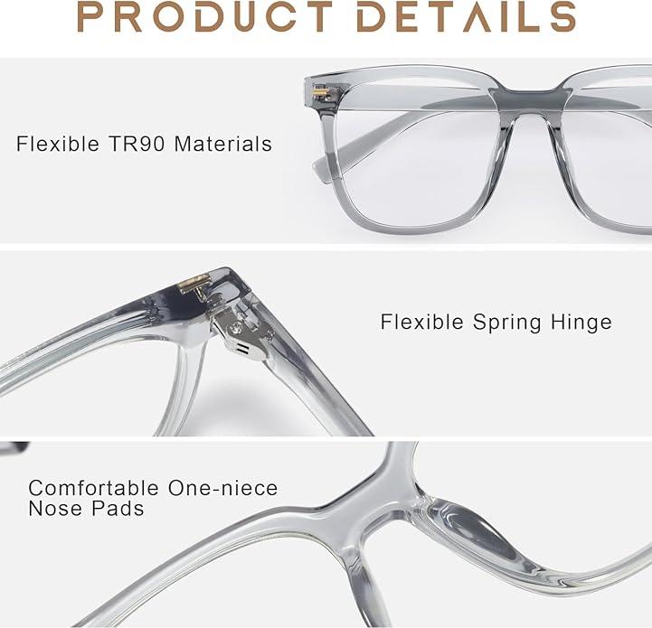 PANNER Oversized Square Blue Light Blocking Glasses for Women Men Anti Glare Reduce Eyestrain Computer Glasses