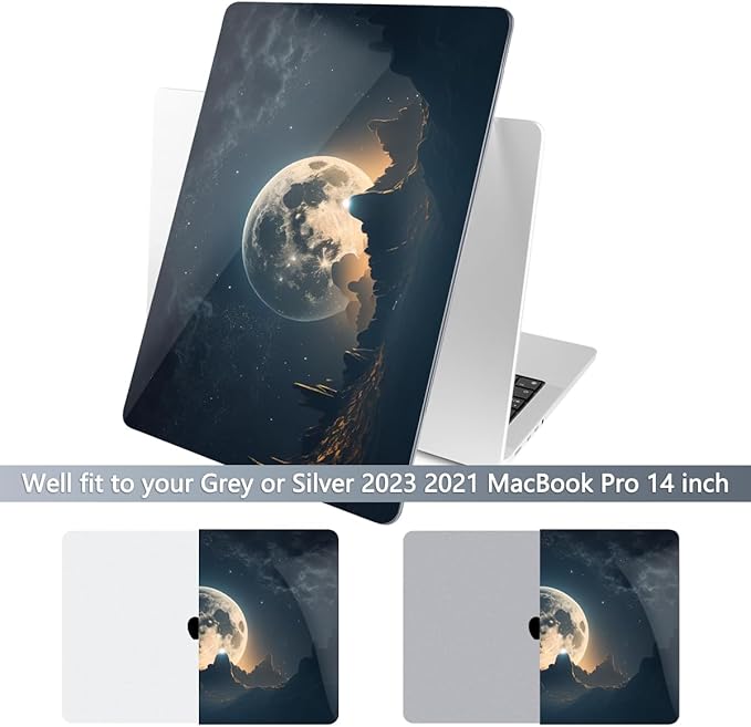 Batianda for MacBook Pro 14 Inch Case 2026-2021 Release M5 M4 M3 M2 M1 Pro/Max, 1.2mm Slim Graphic Hard Shell Cover with Keyboard Cover, Screen Protector 4-in-1 Bundle, Moon in Sky