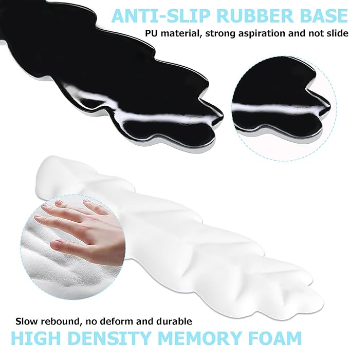 Ergonomic Keyboard Wrist Rest, Leaf Shape PU Leather Memory Foam Wrist Support for Computer Keyboard, Keyboard Pad and Cute Mouse Wrist Pad for Gaming,Office, Computer, Typing Pain Relief, White