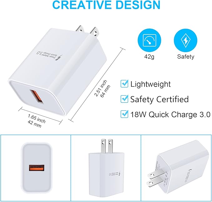 Quick Charge 3.0 Fast Charger Block for Samsung Galaxy S26 Ultra S25 FE S24 S23 S22 S21 S20 A17 A16 A15 A14 5G A36 A35 A56 A55 A54 A10e A11 A21 A51, Type C Power Adapter Fast Charging Charger Cable