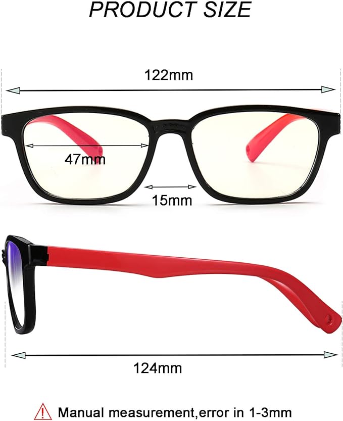 Kids Blue Light Blocking Glasses 2 Pack, Anti Eyestrain & UV Protection, Computer Gaming TV Phone Glasses for Boys Girls Age 3-9 (Clear+ Transparent Black)