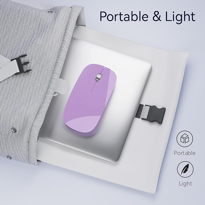 Uiosmuph G11 Wireless Mouse, USB C Rechargeable Computer Mouse, Slim Silent Mice 2.4GHz Optical with USB Nano Receiver and USB C Receiver for Laptop/Mac/PC - Purple