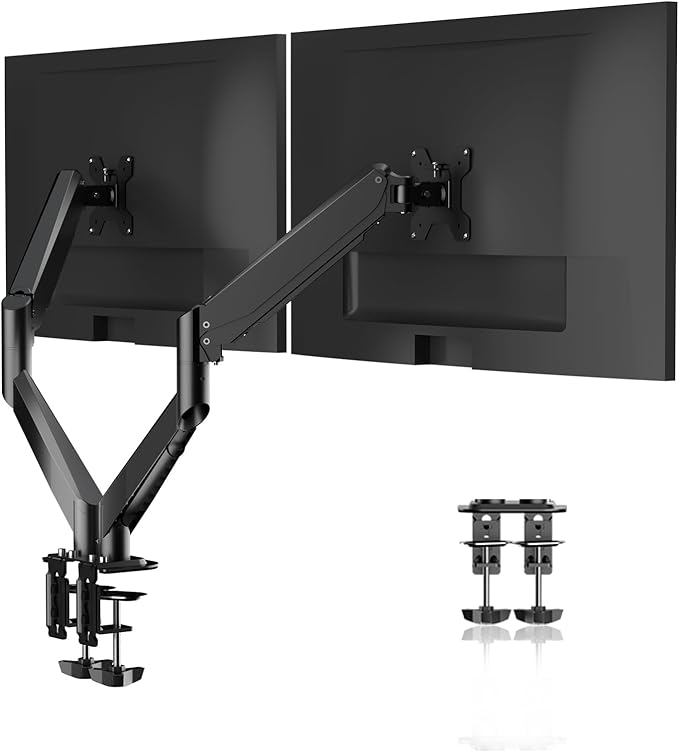 Pholiten Dual Monitor Stand, Fully Adjustable Gas Spring Arms for 17 to 32 inch Screens, VESA 75x75, 100x100, Max 22 lbs