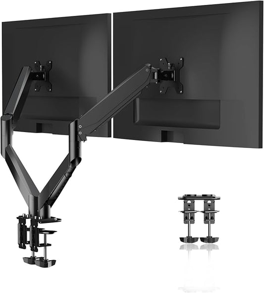 Pholiten Dual Monitor Stand, Fully Adjustable Gas Spring Arms for 17 to 32 inch Screens, VESA 75x75, 100x100, Max 22 lbs