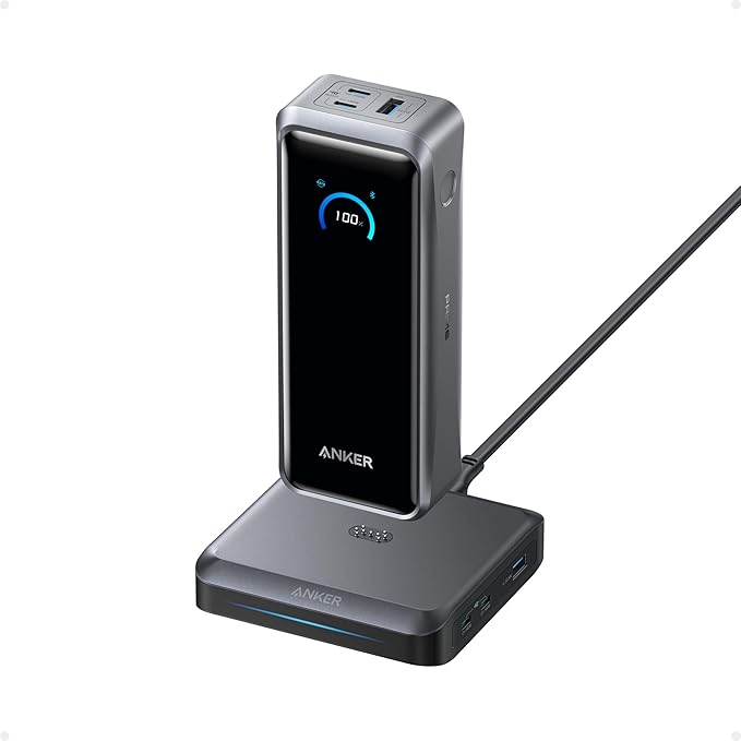 Anker Prime Power Bank and Charging Base, 26,250mAh 300W Max Portable Charger with Base for 6 Devices, Two-Way Charging, TSA-Approved, App Control, for MacBook, iPhone 17/16 Series, and More