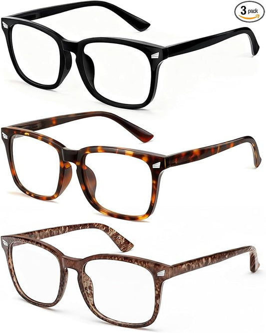 Blue Light Glasses for Woman Men | 99% Blue Light Blocking Glasses | Computer Glassess | Gaming | TV Phone Screen Reader Square Frame | Anti Eyestrain & UV Glare,3 Pack