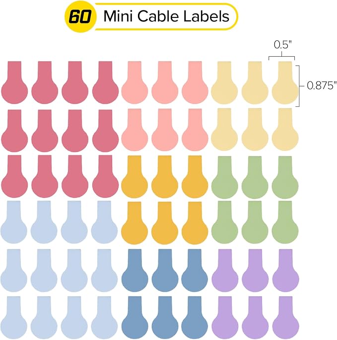 Wrap-It Storage Cable Labels - Mini, Macaron (60 Pack) - Colorful Charger & Wire Labeler for Cord Organization - Image 3
