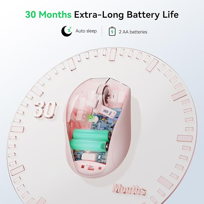 TECKNET Wireless Mouse, 2.4G USB Computer Mouse with 6-Level Adjustable 4800 DPI, 30 Months Battery, Ergonomic Grips, 6 Buttons Portable for PC, Chromebook, Mac - Pink