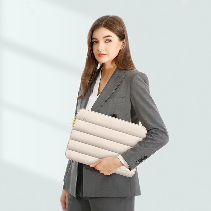 MOSISO Laptop Case 16 inch, 15-15.6 inch Puffy Laptop Sleeve Compatible with MacBook Pro 16 M5 M4 M3 M2 M1, HP Dell ASUS Acer Toshiba Lenovo, Polyester Horizontal Bag with Small Case, Sand