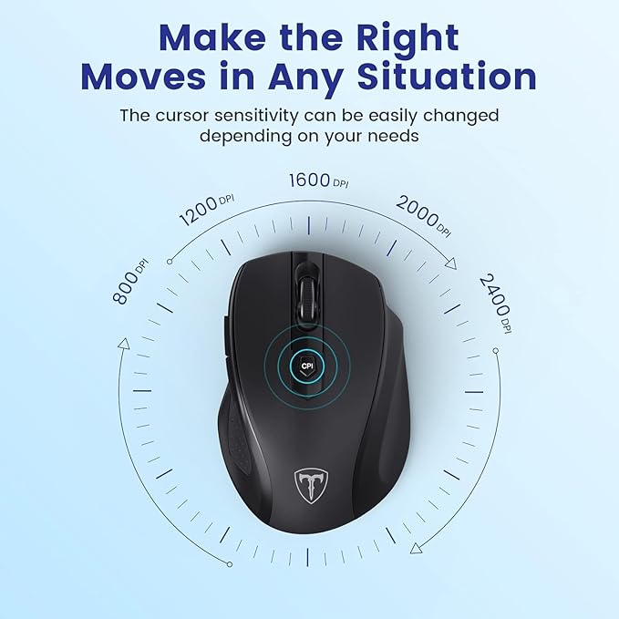 Wireless Mouse, D-09 Computer Mouse USB Cordless Mice for Laptop, Ergo Grips, Lightspeed 5-Level 2400 DPI, 16 Months Battery, Portable for PC Mac Chromebook (2Pack)