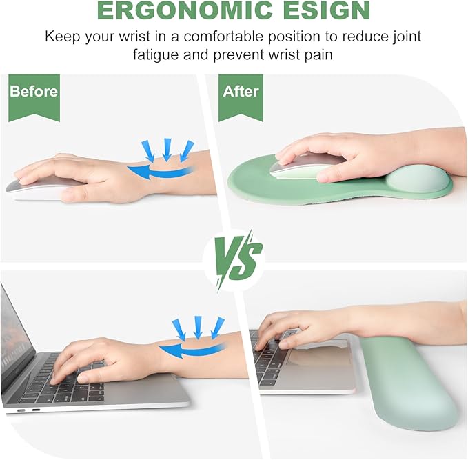 4-in-1 Large Gaming Mouse Pad, Keyboard Wrist Rest Pad & Wrist Support Mousepad Set, Extended Desk Pad Waterproof Desk Mat Protector for Home Office Decor Study Game 35.4×15.7 Inches I Sage Green