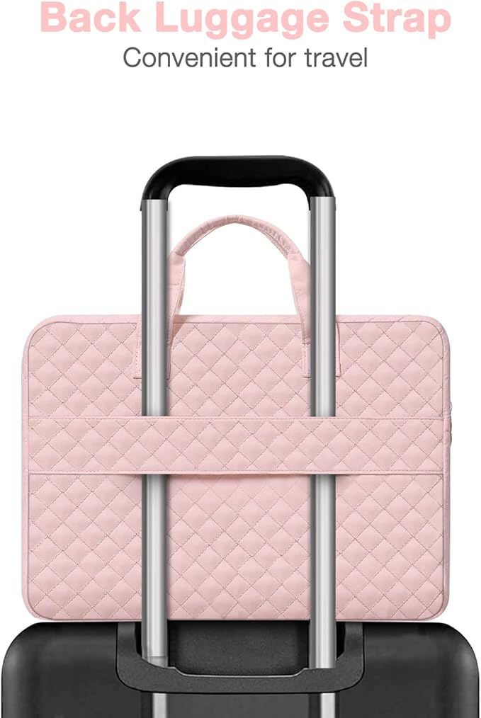 MOSISO 360 Protective Laptop Case 13.3 inch, 13-13.3 inch Laptop Sleeve Compatible with MacBook Air/Pro 13/Pro 14,HP Dell ASUS Lenovo, Square Quilted Bag Cover with 2 Pockets&Handle&Belt, Chalk Pink