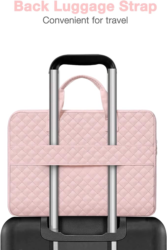MOSISO 360 Protective Laptop Case 13 inch, 13 inch Laptop Sleeve Compatible with MacBook Air M5 M4 M3 M2 M1 2026-2018/Neo/Pro M2 M1, Square Quilted Bag Cover with 2 Pockets&Handle&Belt, Chalk Pink