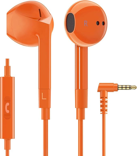 LUDOS FEROX Wired Earbuds in-Ear Headphones, 5 Year Warranty, Earphones with Microphone, Noise Isolation Corded for 3.5mm Jack Ear Buds for iPhone, Samsung, Laptop, Kids, School Students - Orange