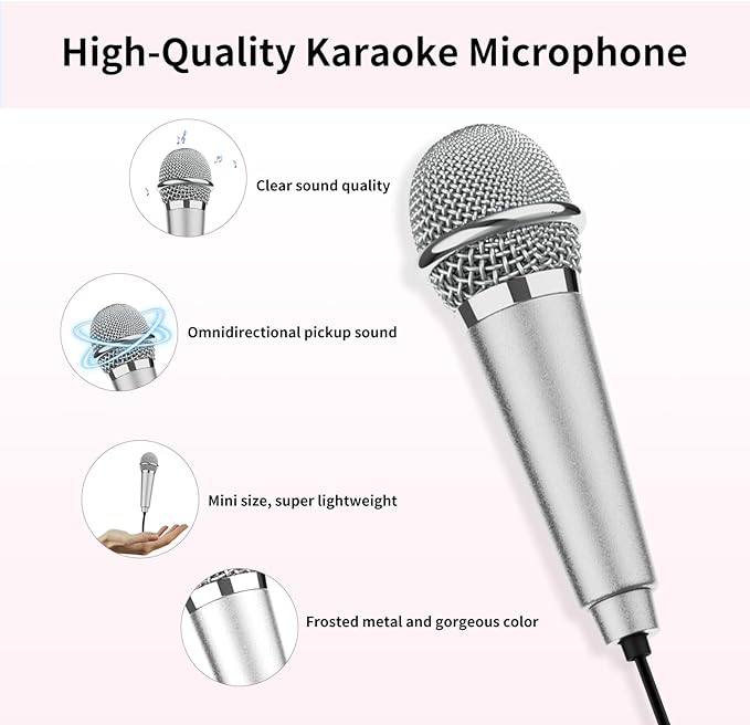 USB C Mini Karaoke Microphone for Android Phone, Laptop, Tablets Small ASMR Microphone for Voice Video Recording Singing, Vlogging, Podcasting YouTube (1 PCS Rose Golden)