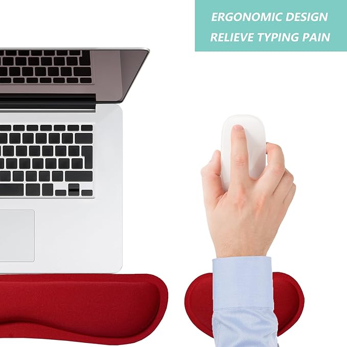 Keyboard Wrist Rest Mouse Wrist Support Set, Memory Foam Wrist Rest Pad for Computer Laptop Keyboard Mouse, Ergonomic Wrist Cushion Support for Typing Pain Relief, Gaming Home Office, Red