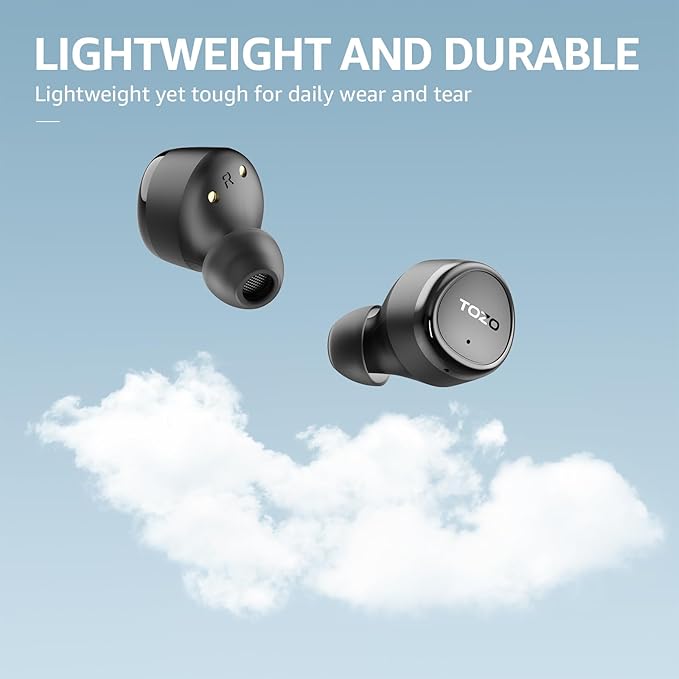 TOZO Wireless Earbuds Build in Mic Clear Calls Ergonomic Light Weight Bluetooth 5.3 in Ear Headphones Waterproof Premium Stereo Sound Ear Buds 30H Playtime with 32 EQs via APP