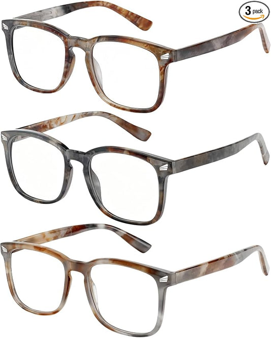 Blue Light Glasses for Woman Men | 99% Blue Light Blocking Glasses | Computer Glassess | Gaming | TV Phone Screen Reader Square Frame | Anti Eyestrain & UV Glare,3 Pack
