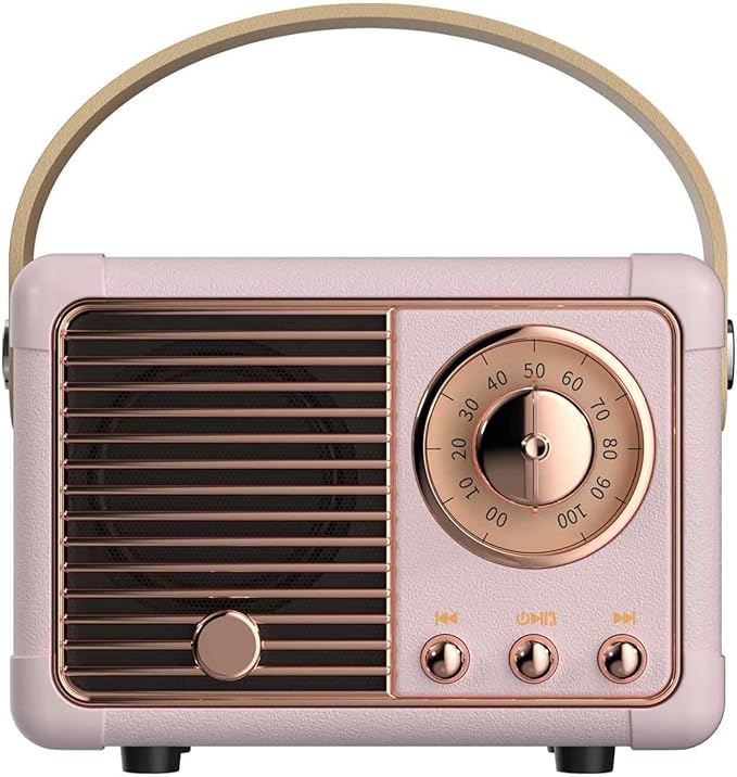 Retro Bluetooth Speaker, Portable Wireless Speaker with Crystal Clear Stereo Sound Rich Bass, Best Birthday Gifts Ideas for Women Teenage (Pink)