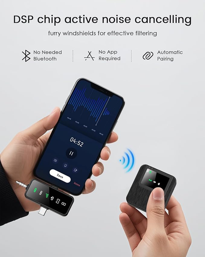 3-in-1 Mini Microphone for iPhone, Android, Camera - 328ft Long Range, 20H Battery Life, Wireless Microphones, Lapel Mic with AI Noise Reduction for Video Recording, Content Creators