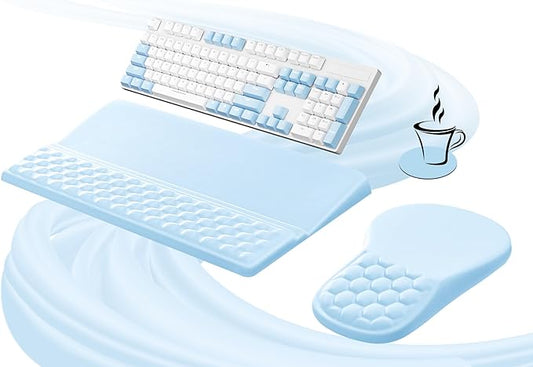 Ospelelf Keyboard Wrist Rest and Mouse Pad Set, Ergonomic Memory Foam Wrist Support, Aesthetic Desk Accessories for Office, Home & Gaming, Relief for Carpal Tunnel & Wrist Pain,Blue