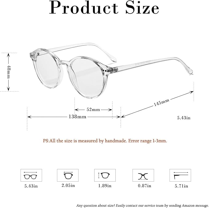 HJSTES Vintage Blue Light Glasses for Women Men Round Bluelight Blocking Glasses Thick TR90 Frame Eyeglasses