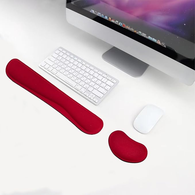 Keyboard Wrist Rest and Mouse Wrist Rest Set - Ergonomic Memory Foam Wrist Cushion - for Wrist Support on Computer, Laptop, Office, Playing Games, Typing Relieves Wrist Pain Red