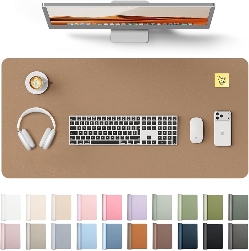 YSAGi Leather Desk Protector, Office Mat, Large Mouse Mat, Non-Slip PU Leather Blotter, Laptop Desk Mat, Waterproof Writing Pad for Office and Home (Khaki, 31.5" x 15.8")