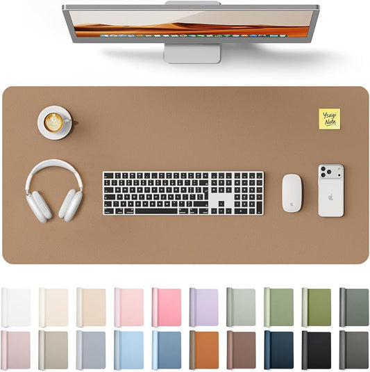 YSAGi Leather Desk Protector, Office Mat, Large Mouse Pad, Non-Slip PU Leather Blotter, Laptop Desk, Waterproof Writing Pad for Office and Home (Khaki, 35.4" x 17")