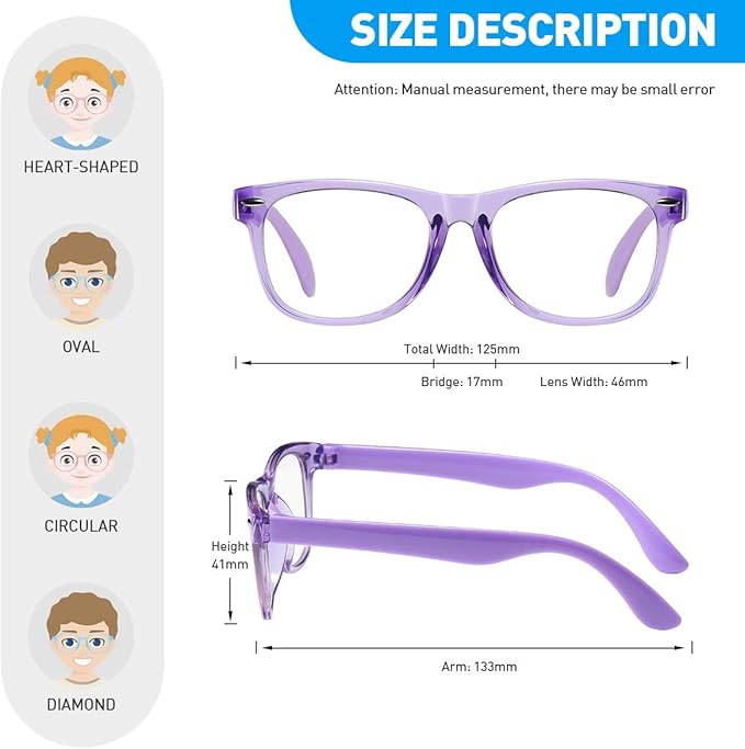 DYLB Kids Blue Light Blocking Glasses Girls Boys 2 Pack, Computer Glasses for Kids Girls Boys Age 3-10,Anti Blue Light & Headache (Transparent Purple + Transparent Pink)