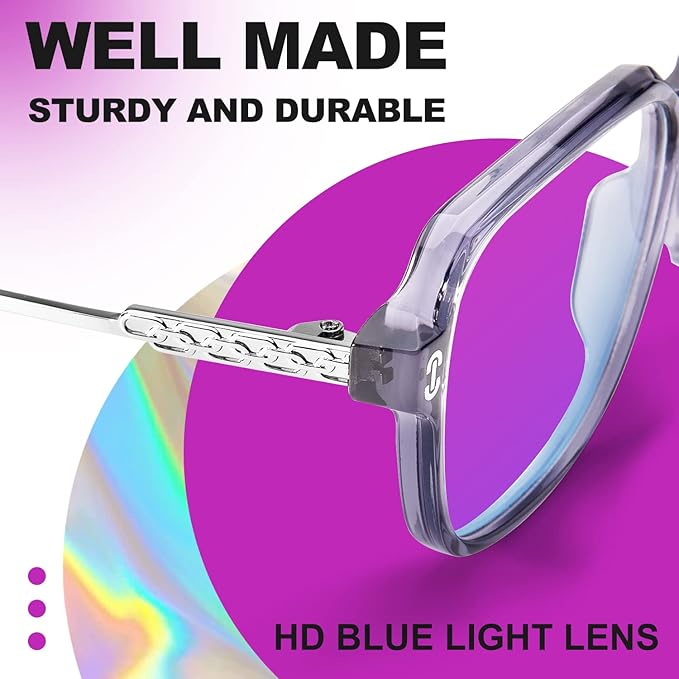 VISOONE Oversized Blue Light Blocking Glasses with Chic Square TR90 Frame and Metal Temple for Women Men REMY