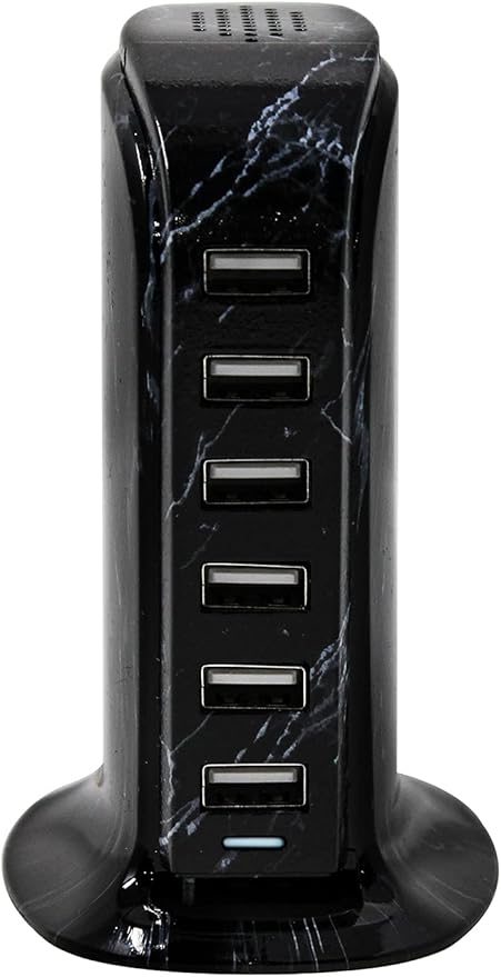 Aduro 40W 6-Port USB Desktop Charging Station Hub Wall Charger for iPhone iPad Tablets Smartphones with Smart Flow (Black Marble)