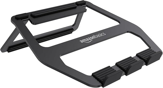 Amazon Basics Aluminum Portable Foldable Laptop Stand with Ventilated Cooling, Anti-Slip Design, Travel-Friendly, for Laptops up to 13", Black