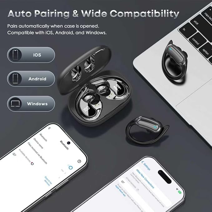 Wireless Earbuds Bluetooth 5.4 Headphones, 54H Playtime Stereo Earphones with Noise Cancelling Mic, IPX7 Waterproof, Fast Charging and Comfort Fit Ear Buds for Fitness/Sports/Workouts/Travel Black