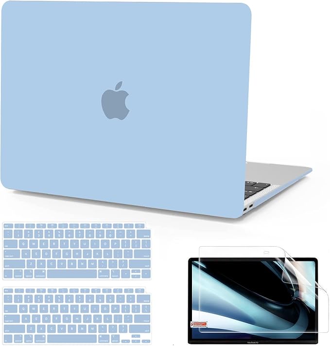 B BELK Compatible with MacBook Air 13 inch Case M1 2022 2021 2020 2019 2018 A2337 A2179 A1932 Touch ID,Matte Plastic Hard Shell+Keyboard Cover+Screen Protector for MacBook Air 13.3 inch Case,Airy Blue