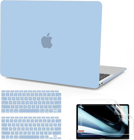B BELK Compatible with MacBook Air 13 inch Case M1 2022 2021 2020 2019 2018 A2337 A2179 A1932 Touch ID,Matte Plastic Hard Shell+Keyboard Cover+Screen Protector for MacBook Air 13.3 inch Case,Airy Blue