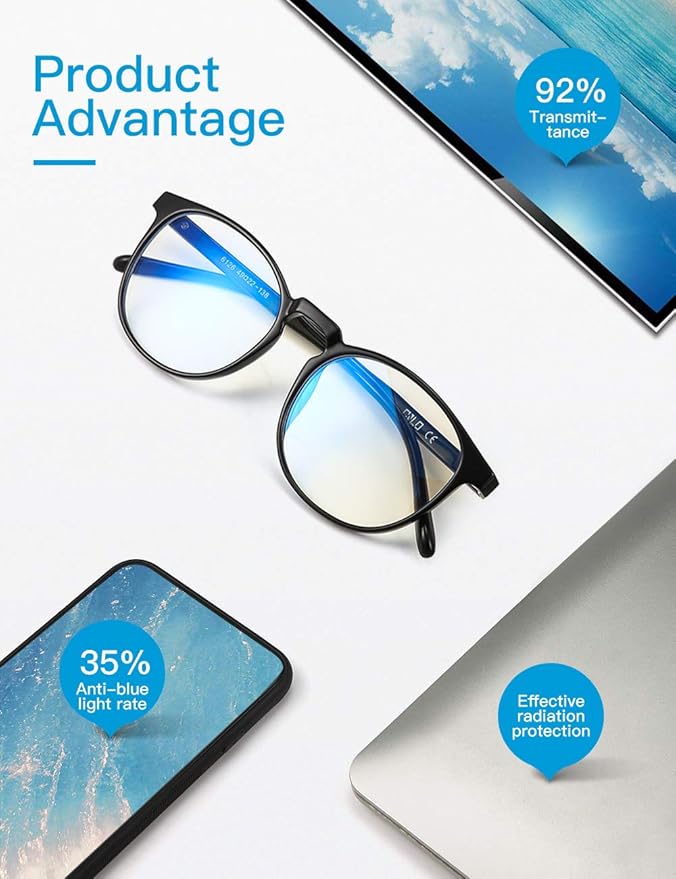 CNLO Blue Light Blocking Glasses,Computer Glasses,Anti Eyestrain, Lightweight Frame Eyeglasses,Men/Women… (Black)