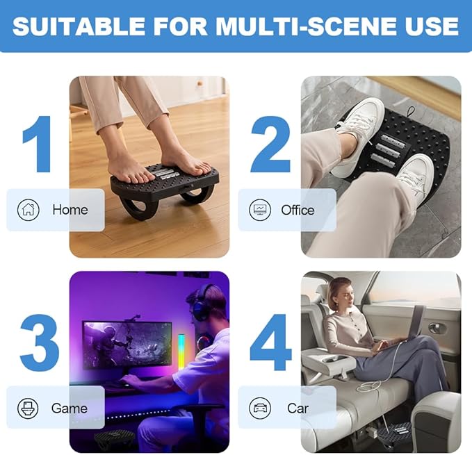 CasaZenith Under Desk Footrest, Foot Rest for Under Desk at Work, Ergonomic Foot Stool for Office Desks, Small Rocking Footrest with Massage Roller&Portable Handle, Leg Rest, 13" L x 9.2" W x 4.7" H