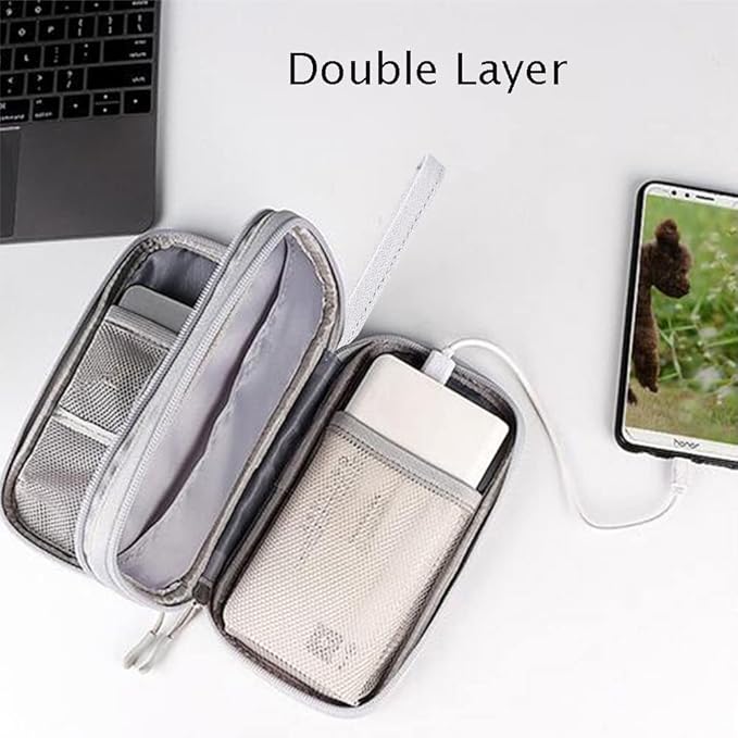 Electronics Accessories Bag, Universal Electronics Accessories Organizer Case, Waterproof Portable Cable Organizer Bag, Travel Gear Carry Bag for Cord, Charger, Flash Drive, Phone, SD Card, Gray